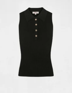 Pull Débardeur Sans Manches Col Polo Noir Femme -Mode de Reve Magasin pull debardeur sans manches col polo noir femme vue3 32536300930950100
