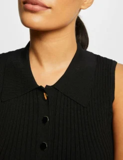 Pull Débardeur Sans Manches Col Polo Noir Femme -Mode de Reve Magasin pull debardeur sans manches col polo noir femme vue4 32536300930950100