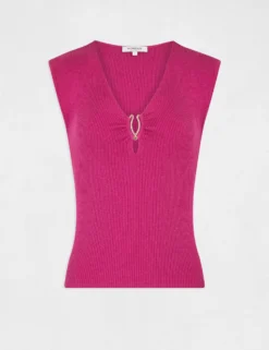 Pull Manches Courtes Col Détail Bijou Framboise Femme -Mode de Reve Magasin pull manches courtes col detail bijou framboise femme vue3 32536300942750502