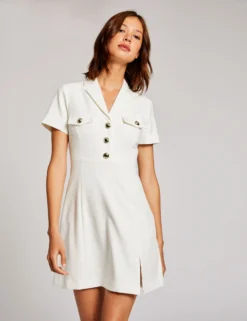 Robe Ajustée Avec Manches Courtes Ecru Femme