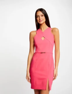 Robe Ajustée Avec Ouverture Et Fente Rose Femme