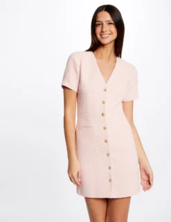 Robe Ajustée Boutonnée Rose Femme