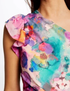 Robe Ajustée Drapée Asymétrique Imprimée Multico Femme -Mode de Reve Magasin robe ajustee drapee asymetrique imprimee multico femme vue6 32536300938650900