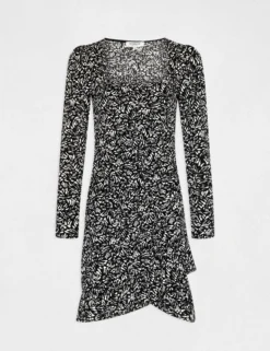 Robe Ajustée Drapée Imprimé Abstrait Noir Femme 8 Robe Ajustée Drapée Imprimé Abstrait Noir Femme -Mode de Reve Magasin robe ajustee drapee imprime abstrait noir femme vue3 32536300941160100