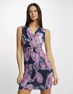 Robe Ajustée Drapée Imprimé Cachemire Marine Femme