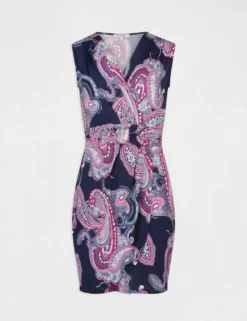 Robe Ajustée Drapée Imprimé Cachemire Marine Femme -Mode de Reve Magasin robe ajustee drapee imprime cachemire marine femme vue3 32536300946710301