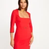 Robe Ajustée Encolure Carrée Dos Ouvert Rouge Femme