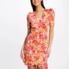Robe Ajustée Froncée Imprimé Floral Multico Femme