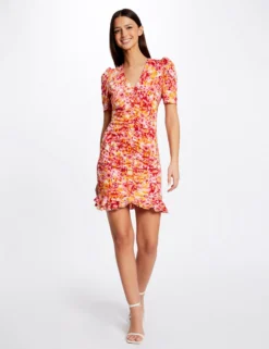 Robe Ajustée Froncée Imprimé Floral Multico Femme -Mode de Reve Magasin robe ajustee froncee imprime floral multico femme vue5 32536300945680900