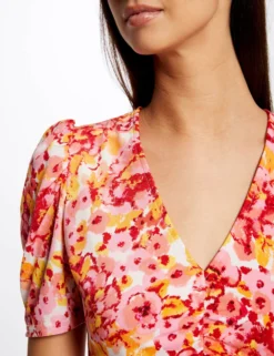 Robe Ajustée Froncée Imprimé Floral Multico Femme -Mode de Reve Magasin robe ajustee froncee imprime floral multico femme vue6 32536300945680900