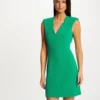Robe Ajustée Sans Manches Col En V Vert Moyen Femme