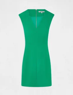 Robe Ajustée Sans Manches Col En V Vert Moyen Femme -Mode de Reve Magasin robe ajustee sans manches col en v vert moyen femme vue3 32536300931790608