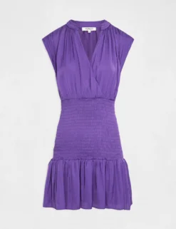Robe Ajustée Smockée Satin Sans Manches Violet Femme -Mode de Reve Magasin robe ajustee smockee satin sans manches violet femme vue3 32536300950710310