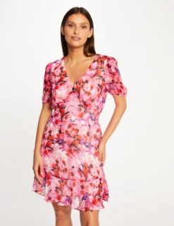 Robe Cintrée Col En V Imprimé Floral Multico Femme