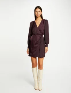 Robe Cintrée Drapée Satin Prune Femme