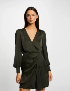 Robe Cintrée Drapée Satin Vert Fonce Femme -Mode de Reve Magasin robe cintree drapee satin vert fonce femme vue5 32536300949160601