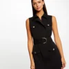 Robe Cintrée Zippée Ceinturée Noir Femme