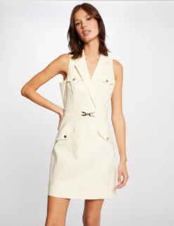 Robe Droite Avec Ornement Métallique Jaune Paille Femme