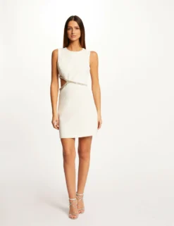 Robe Droite Avec Strass Et Ouverture Ecru Femme -Mode de Reve Magasin robe droite avec strass et ouverture ecru femme vue5 32536300939220201
