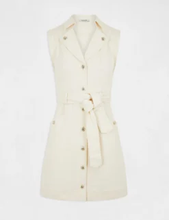 Robe Droite Boutonnée Ceinturée Ecru Moyen Femme -Mode de Reve Magasin robe droite boutonnee ceinturee ecru moyen femme vue3 32536300930990213