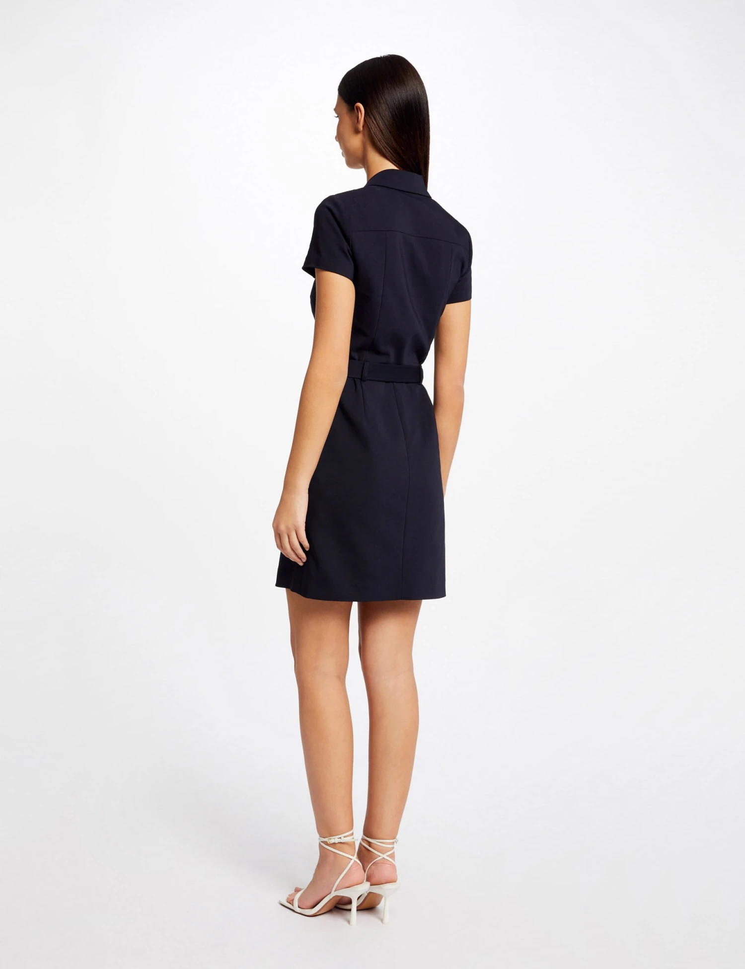 Robe Droite Boutonnée Ceinturée Marine Femme 2 Robe Droite Boutonnée Ceinturée Marine Femme – Image 2