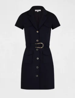 Robe Droite Boutonnée Ceinturée Marine Femme 9 Robe Droite Boutonnée Ceinturée Marine Femme -Mode de Reve Magasin robe droite boutonnee ceinturee marine femme vue3 32536300949290301