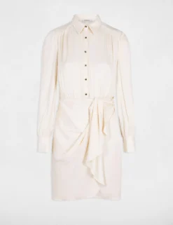 Robe Droite Drapée Satinée Ecru Moyen Femme -Mode de Reve Magasin robe droite drapee satinee ecru moyen femme vue3 32536300946440213