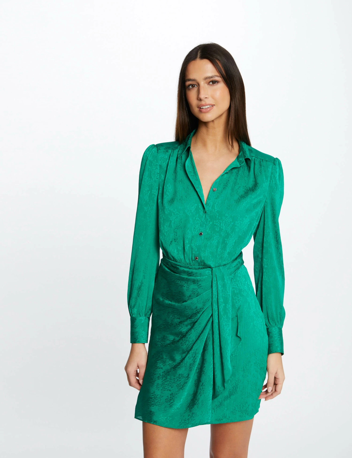Robe Droite Drapée Satinée Imprimée Vert Femme 1 Robe Droite Drapée Satinée Imprimée Vert Femme