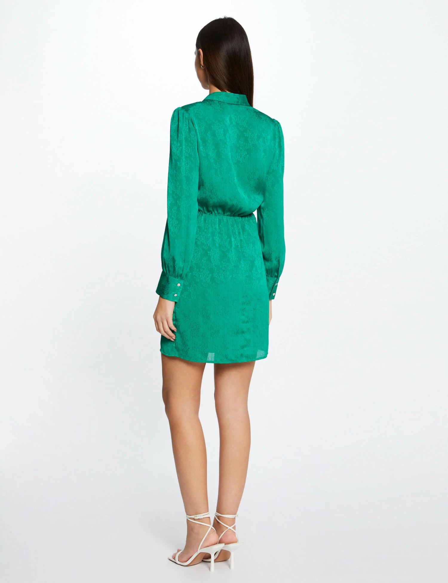 Robe Droite Drapée Satinée Imprimée Vert Femme 2 Robe Droite Drapée Satinée Imprimée Vert Femme – Image 2