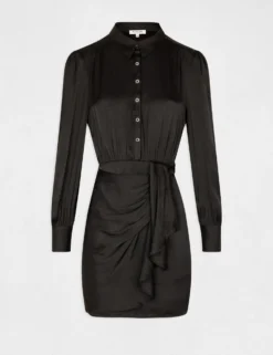 Robe Droite Drapée Satinée Noir Femme -Mode de Reve Magasin robe droite drapee satinee noir femme vue3 32536300946440100