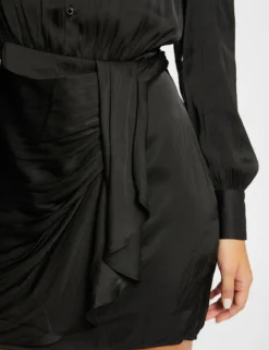 Robe Droite Drapée Satinée Noir Femme -Mode de Reve Magasin robe droite drapee satinee noir femme vue4 32536300946440100