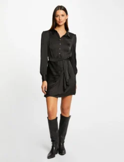 Robe Droite Drapée Satinée Noir Femme -Mode de Reve Magasin robe droite drapee satinee noir femme vue5 32536300946440100