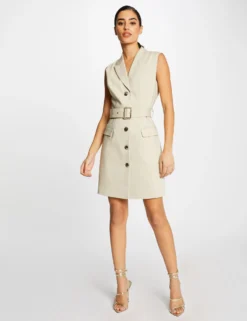 Robe Droite Sans Manches Ceinturée Beige Femme 7 Robe Droite Sans Manches Ceinturée Beige Femme -Mode de Reve Magasin robe droite sans manches ceinturee beige femme vue5 32536300886140202