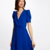 Robe évasée Avec Col Cache-coeur Bleu Electrique Femme