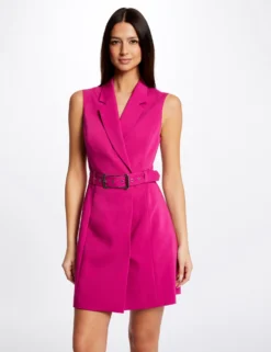 Robe Portefeuille Ceinturée Sans Manches Framboise Femme