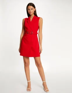 Robe Portefeuille Ceinturée Sans Manches Rouge Femme