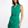 Robe Portefeuille Ceinturée Sans Manches Vert Femme