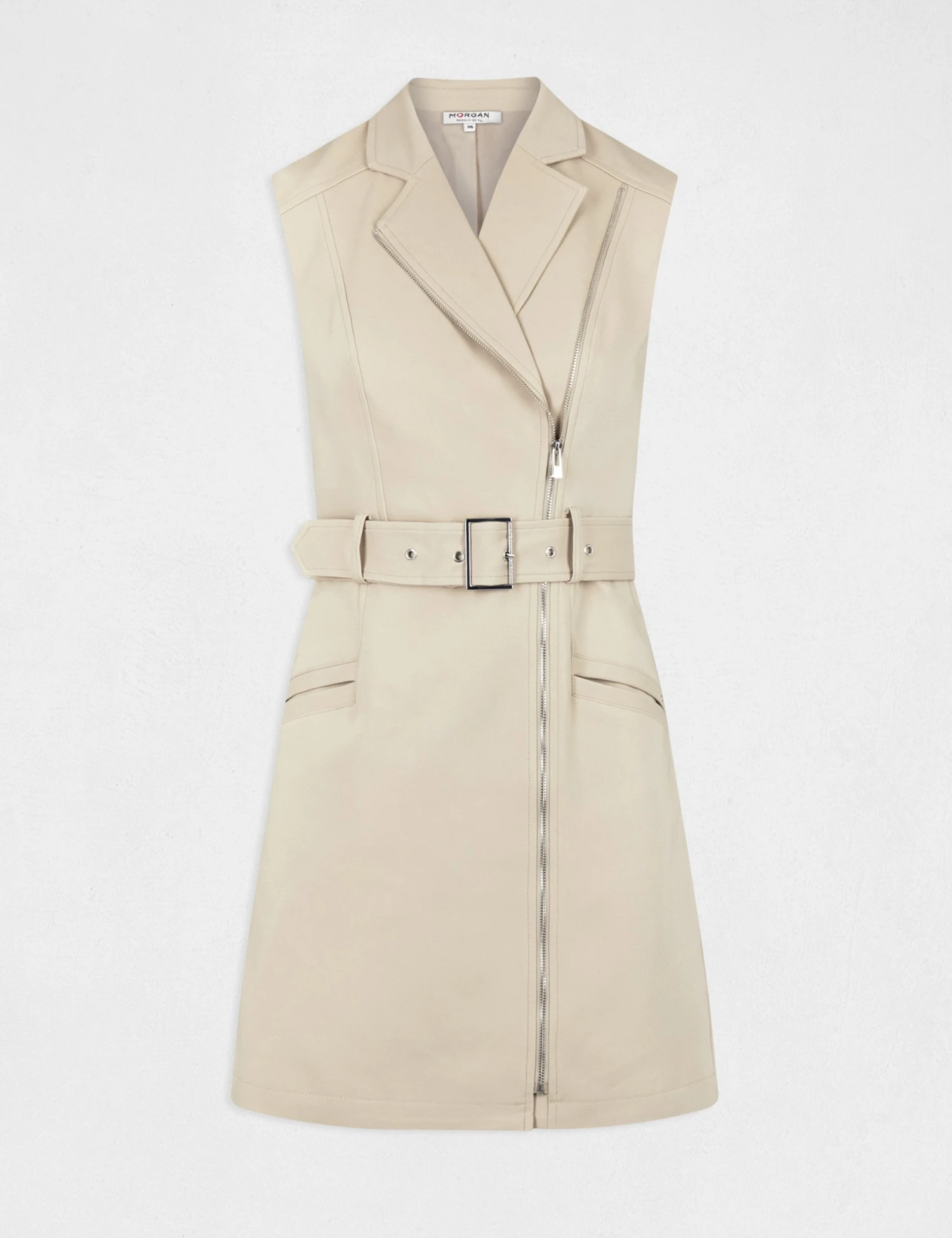 Robe Portefeuille Zippée Ceinturée Beige Clair Femme 4 Robe Portefeuille Zippée Ceinturée Beige Clair Femme – Image 4