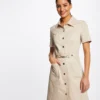 Robe Trapèze Boutonnée Avec Boucle Beige Femme