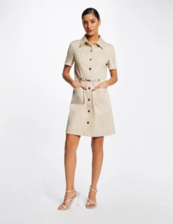 Robe Trapèze Boutonnée Avec Boucle Beige Femme 9 Robe Trapèze Boutonnée Avec Boucle Beige Femme -Mode de Reve Magasin robe trapeze boutonnee avec boucle beige femme vue5 32536300931720202
