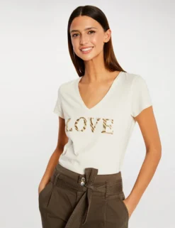 T-shirt à Manches Courtes Ivoire Femme