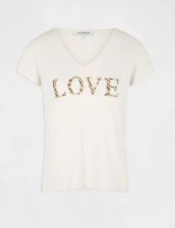 T-shirt à Manches Courtes Ivoire Femme -Mode de Reve Magasin t shirt a manches courtes ivoire femme vue3 32536300931020203