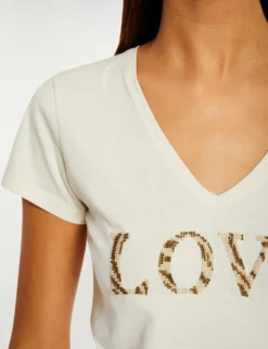 T-shirt à Manches Courtes Ivoire Femme -Mode de Reve Magasin t shirt a manches courtes ivoire femme vue4 32536300931020203