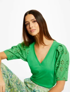 T-shirt à Manches Courtes Vert Femme