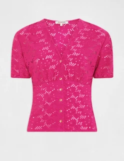 T-shirt Manches Courtes à Broderie Framboise Femme 8 T-shirt Manches Courtes à Broderie Framboise Femme -Mode de Reve Magasin t shirt manches courtes a broderie framboise femme vue3 32536300962690502