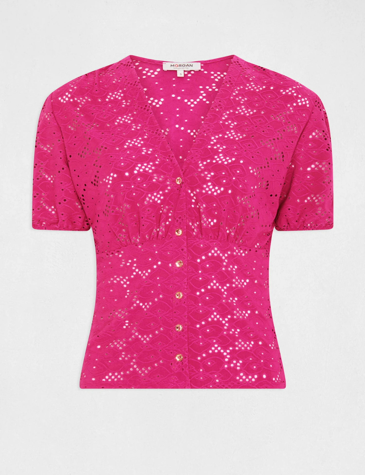 T-shirt Manches Courtes à Broderie Framboise Femme 4 T-shirt Manches Courtes à Broderie Framboise Femme – Image 4