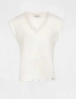 T-shirt Manches Courtes à Col En V Ecru Femme -Mode de Reve Magasin t shirt manches courtes a col en v ecru femme vue3 32536300896410201