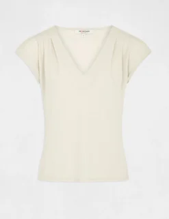 T-shirt Manches Courtes à Col En V Ivoire Femme -Mode de Reve Magasin t shirt manches courtes a col en v ivoire femme vue3 32536300928580203