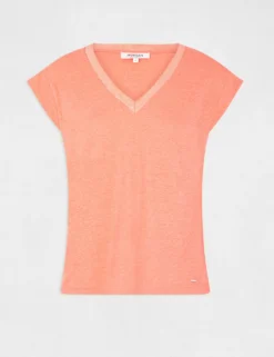T-shirt Manches Courtes à Col En V Orange Femme -Mode de Reve Magasin t shirt manches courtes a col en v orange femme vue3 32536300896410703