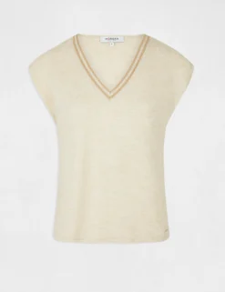 T-shirt Manches Courtes à Col En V Sable Femme -Mode de Reve Magasin t shirt manches courtes a col en v sable femme vue3 32536300938590205